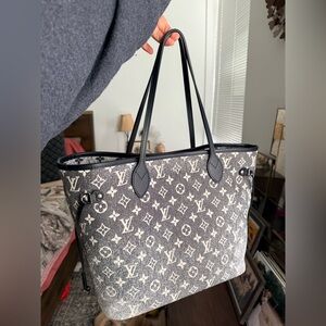 Louis Vuitton Neverfull Tote MM denim jacquard noir black gray white